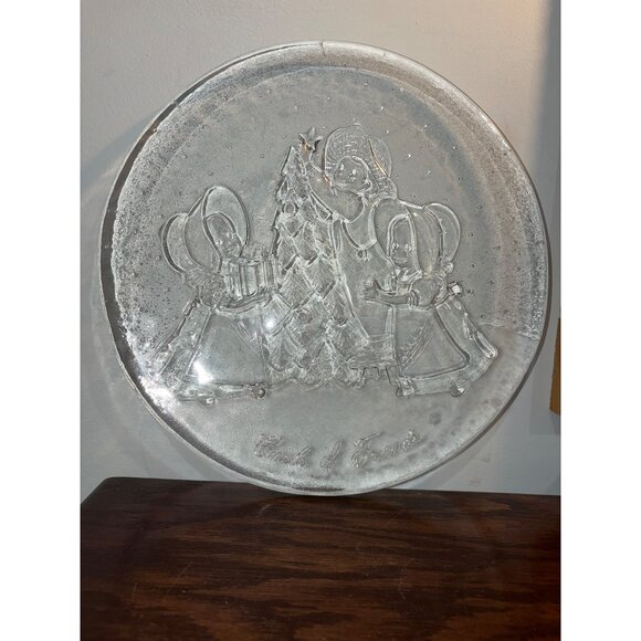 Circle Of Friends Clear Glass Christmas Platter By Home Interiors 12" USA - Picture 1 of 5